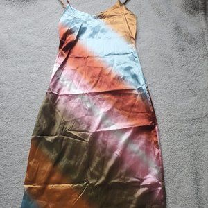 Silky Tie Dye Slip Midi Dress - Multi L